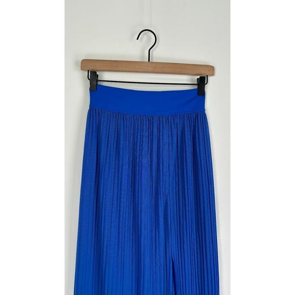 SHAN Womens Mia Pleated Mesh Maxi Skirt Royal Blue Front Slit Size 6 - Picture 4 of 11